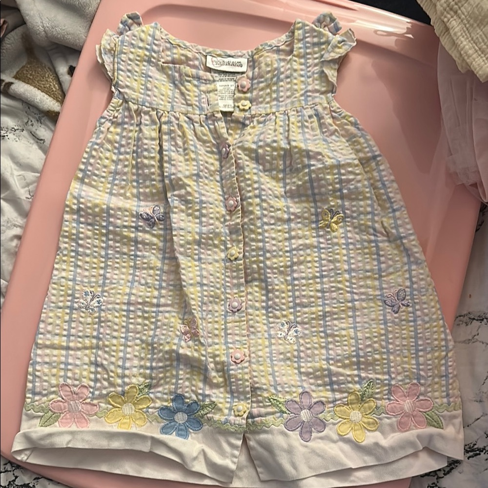 Pastel Plaid Baby Dress with Floral Embroidery